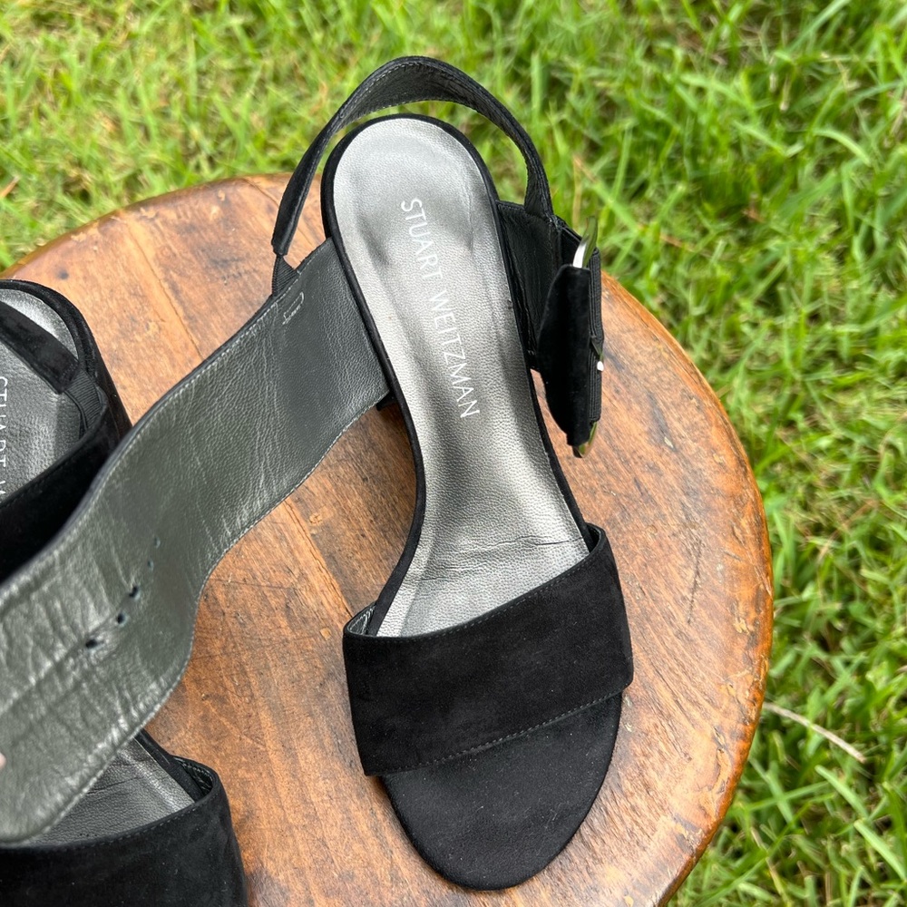 Women’s Stuart Weitzman Black Block Heel Buckle Style Suede Sandal SIZE 7 - Picture 5 of 11